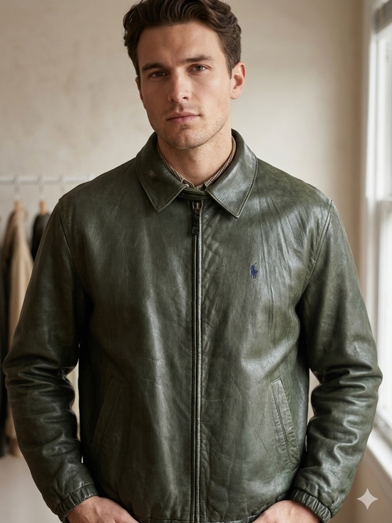 Polo Ralph Lauren Other - VTG Polo Ralph Lauren Olive Leather Bomber Jacket - Premium Leather